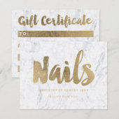 Carte Certificat cadeau chic faux or girly Nails marbre (Devant / Derrière)