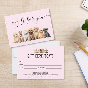 Carte Certificat cadeau Chien Grooming Animal Sitting Ve