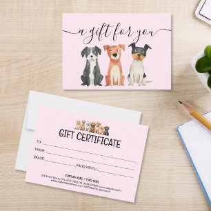 Carte Certificat cadeau Chien Grooming Animal Sitting Ve