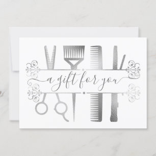 Carte Certificat Cadeau Ciseaux Argent Gris Marbré Feuil