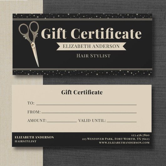 Carte Certificat Cadeau Ciseaux Vintage Coiffeur