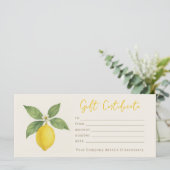 Carte Certificat cadeau citron aquarelle personnalisé (Debout devant)