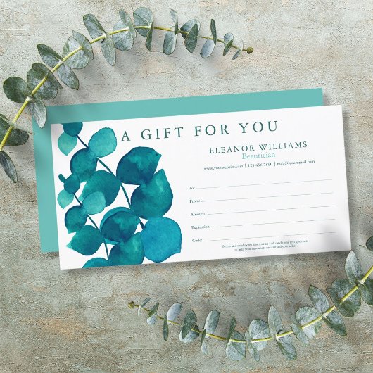 Carte Certificat cadeau client Eucalyptus Floral