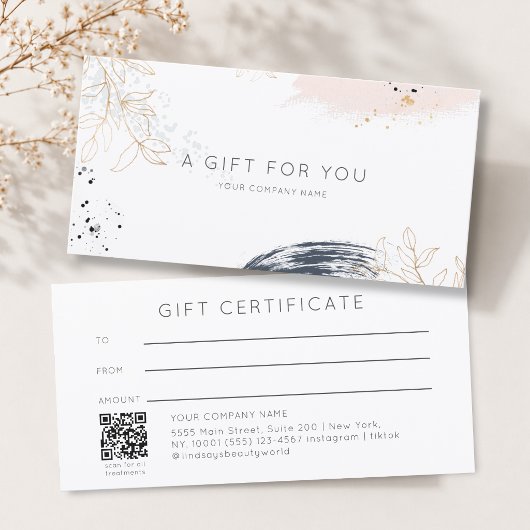 Carte Certificat Cadeau Code QR à l'Encre Aquarelle Mode