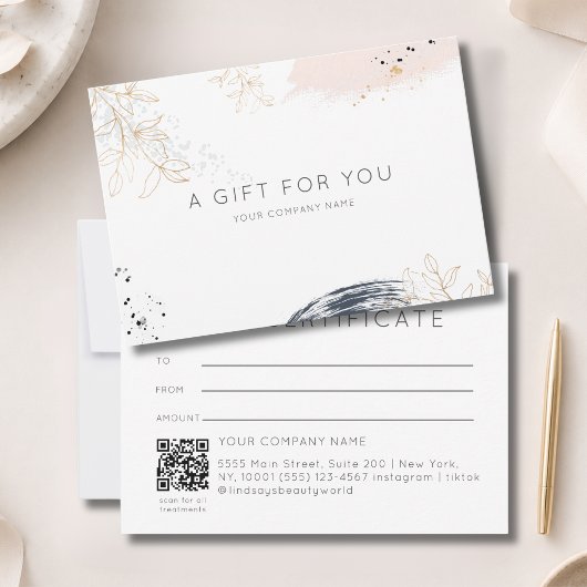 Carte Certificat Cadeau Code QR à l'Encre Aquarelle Mode