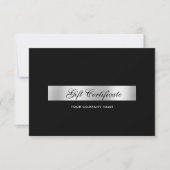 Carte Certificat Cadeau Code QR Argent Noir Élégant (Devant)