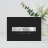 Carte Certificat Cadeau Code QR Argent Noir Élégant (Debout devant)