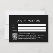 Carte Certificat Cadeau Code QR Argent Noir Élégant (Dos)