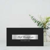 Carte Certificat Cadeau Code QR Argent Noir Élégant (Debout devant)