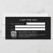 Carte Certificat Cadeau Code QR Argent Noir Élégant (Dos)