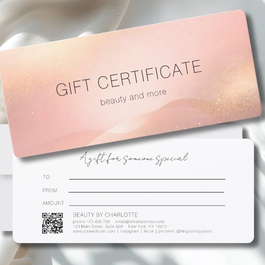 Carte Certificat Cadeau Code QR Dégradé de Teinte Dorée