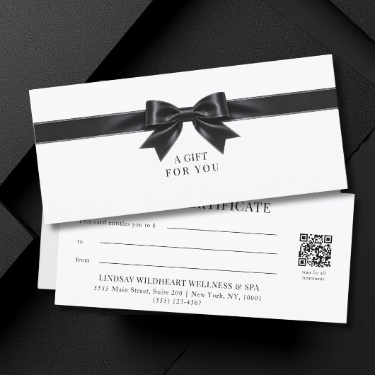 Carte Certificat Cadeau Code QR Élégant à Ruban Blanc