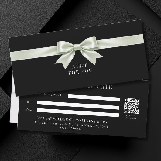Carte Certificat Cadeau Code QR Élégant à Ruban Noir