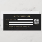 Carte Certificat Cadeau Code QR Élégant avec Ruban Noir (Dos)