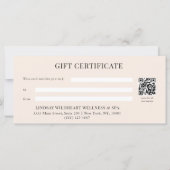 Carte Certificat Cadeau Code QR Élégant Beige (Dos)