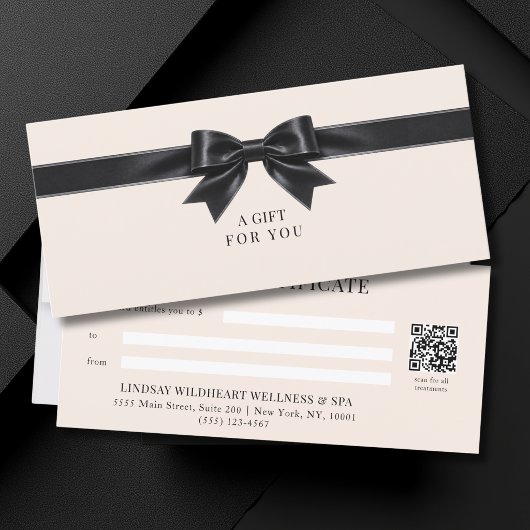 Carte Certificat Cadeau Code QR Élégant Beige