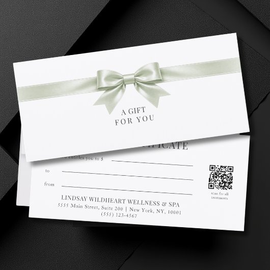 Carte Certificat Cadeau Code QR Élégant Blanc