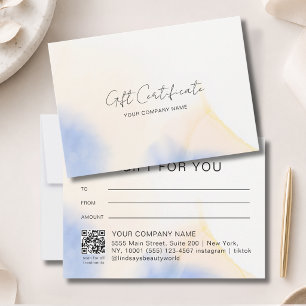 Carte Certificat Cadeau Code QR Encre Aquarelle