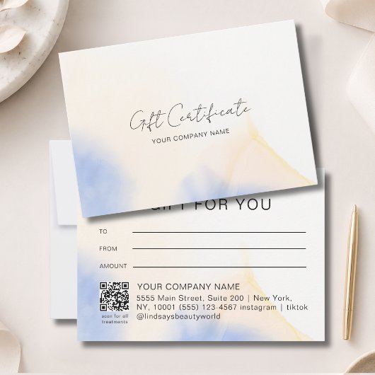 Carte Certificat Cadeau Code QR Encre Aquarelle