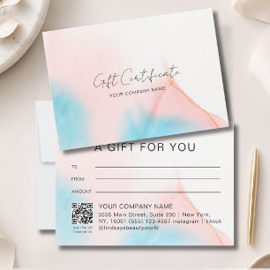 Carte Certificat Cadeau Code QR Encre Aquarelle