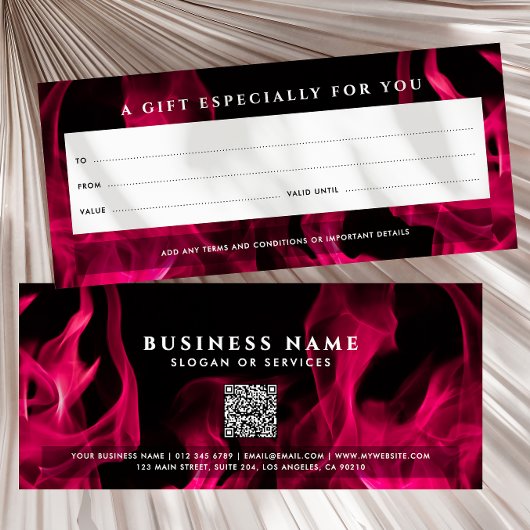 Carte Certificat Cadeau Code QR Flammes Roses Modernes