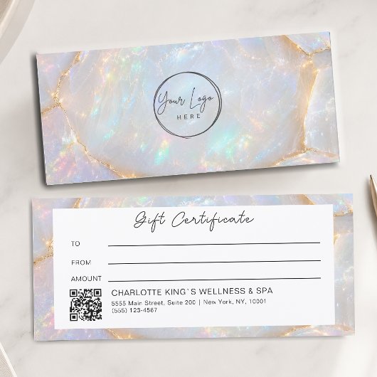 Carte Certificat Cadeau Code QR Logo Opale Luxe