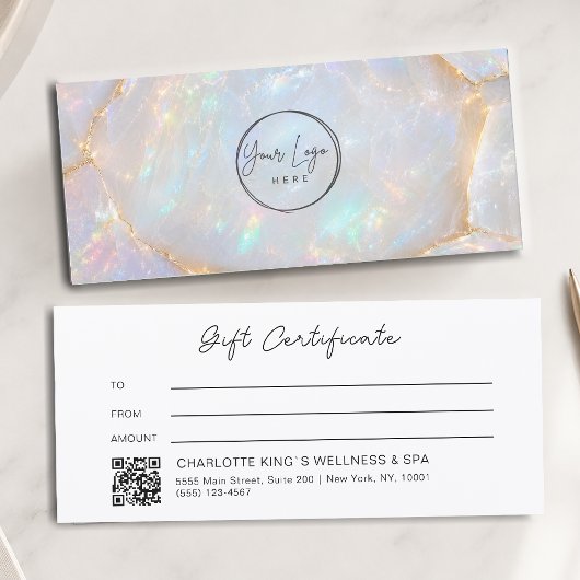 Carte Certificat Cadeau Code QR Logo Opale Luxe