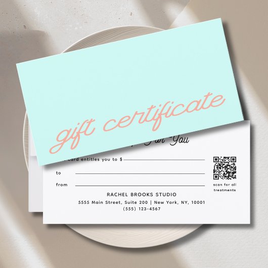 Carte Certificat Cadeau Code QR Moderne de Style Mint