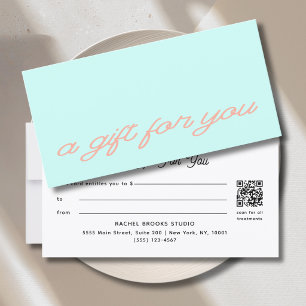 Carte Certificat Cadeau Code QR Moderne de Style Mint