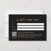 Carte Certificat Cadeau Code QR Or Noir Élégant (Dos)