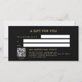 Carte Certificat Cadeau Code QR Or Noir Élégant (Dos)