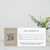 Carte Certificat Cadeau Code QR pour Entreprise Simple M (Debout devant)