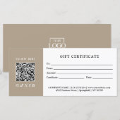 Carte Certificat Cadeau Code QR pour Entreprise Simple M (Devant / Derrière)