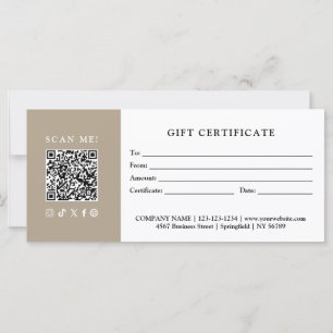 Carte Certificat Cadeau Code QR pour Entreprise Simple M