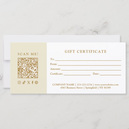Carte Certificat Cadeau Code QR pour Entreprise Simple M (Devant)
