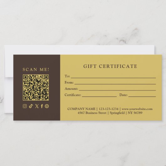 Carte Certificat Cadeau Code QR pour Entreprise Simple M (Devant)