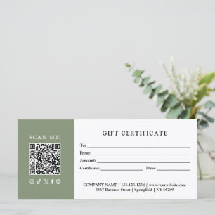 Carte Certificat Cadeau Code QR pour Entreprise Simple M