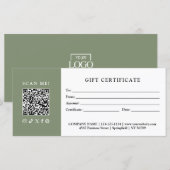 Carte Certificat Cadeau Code QR pour Entreprise Simple M (Devant / Derrière)