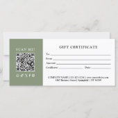 Carte Certificat Cadeau Code QR pour Entreprise Simple M (Devant)