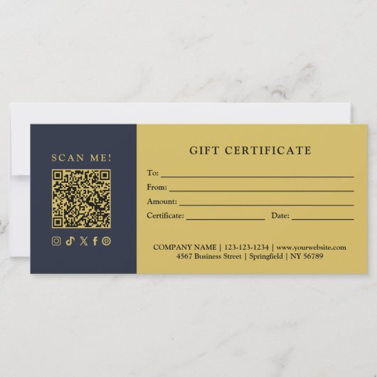 Carte Certificat Cadeau Code QR pour Entreprise Simple M (Devant)
