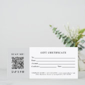 Carte Certificat Cadeau Code QR pour Entreprise Simple M (Debout devant)