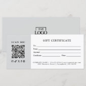 Carte Certificat Cadeau Code QR pour Entreprise Simple M (Devant / Derrière)