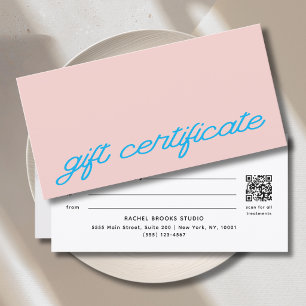 Carte Certificat Cadeau Code QR Rose Pâle Écriture Moder