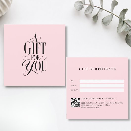 Carte Certificat Cadeau Code QR Rose Police de Caractère
