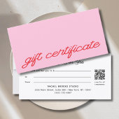Carte Certificat Cadeau Code QR Rose Script Moderne
