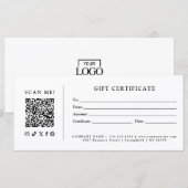 Carte Certificat Cadeau Code QR Simple et Moderne pour E (Devant / Derrière)