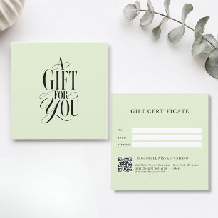 Carte Certificat Cadeau Code QR Vert Police de Caractère