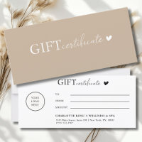 Certificat cadeau commercial Logo spécifique au cl