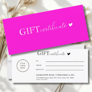 Carte Certificat cadeau commercial Logo spécifique au cl