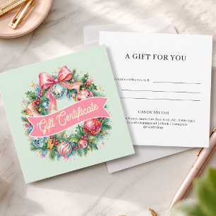 Carte Certificat Cadeau Couronne de Noël Rétro Disco